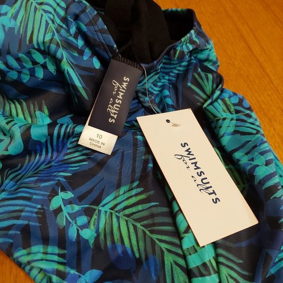 Swimsuits For All Green Blue Tropical Scoopneck Tankini Swim Top 10 NEW NWT - Picture 6 of 6